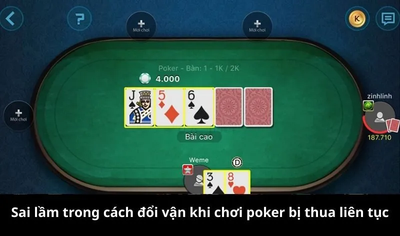 Sai lầm trong cách đổi vận khi chơi poker bị thua liên tục